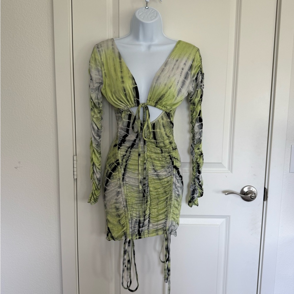 Fashion Nova Green and Black Tie-Dye Dress